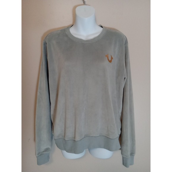 True Religion‎ Women Grey Gold Glitter Application Velvet Sweatshirt Size L - Picture 1 of 7